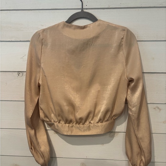 PrettyLittleThing NWT Champagne Satin Button Front Crop Shirt - Picture 9 of 10
